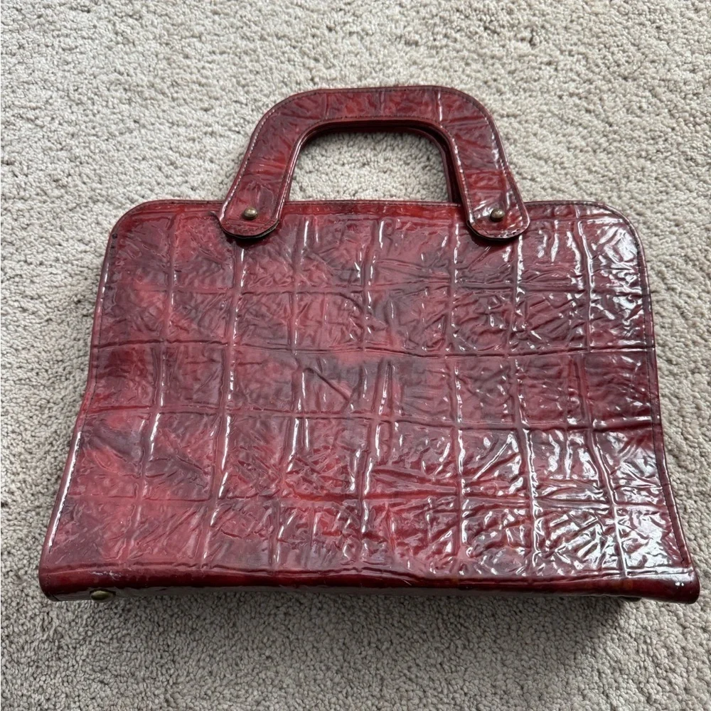 JR Florida-Vintage Deep Red Large Alligator Skin Accents Banking Hand Bag